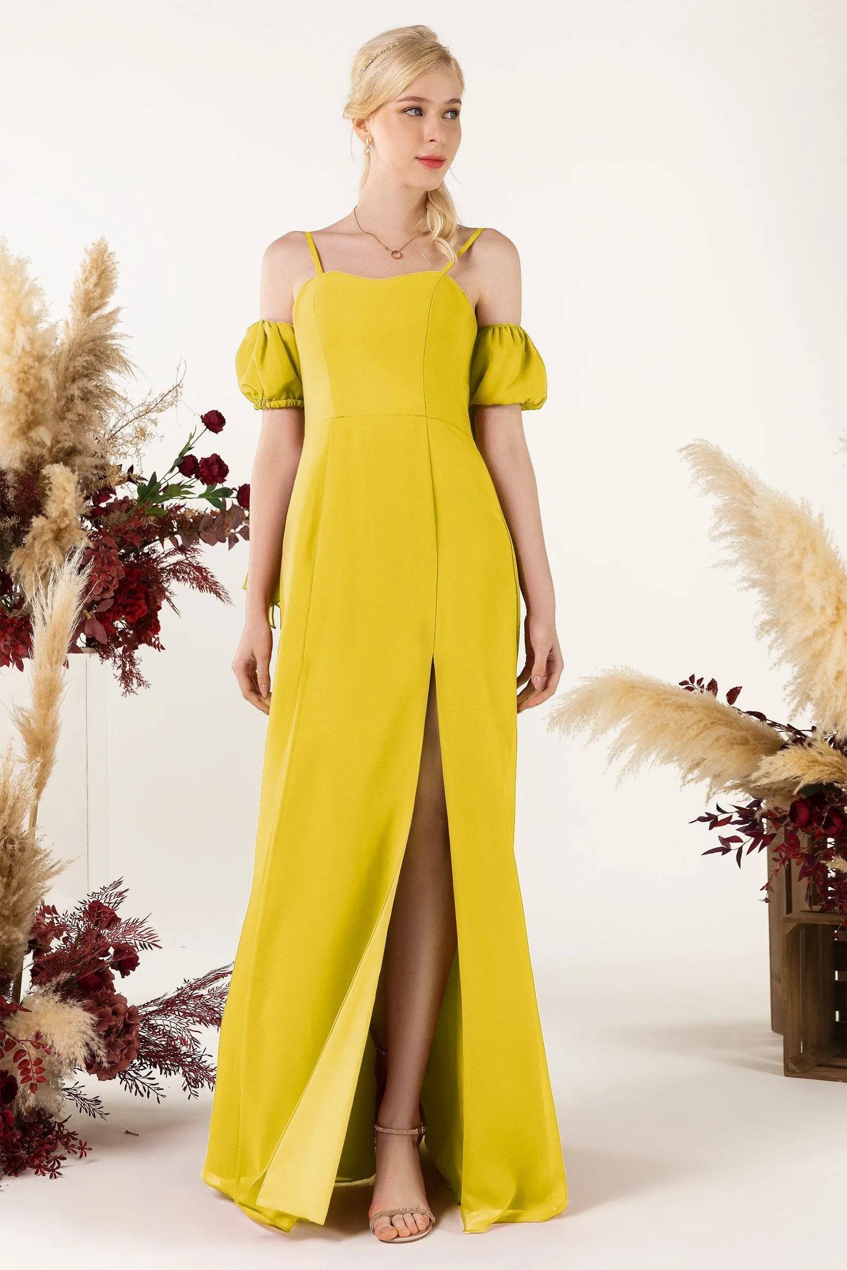 A-Line Sweep-Brush Train Chiffon Bridesmaid Dress CB0471