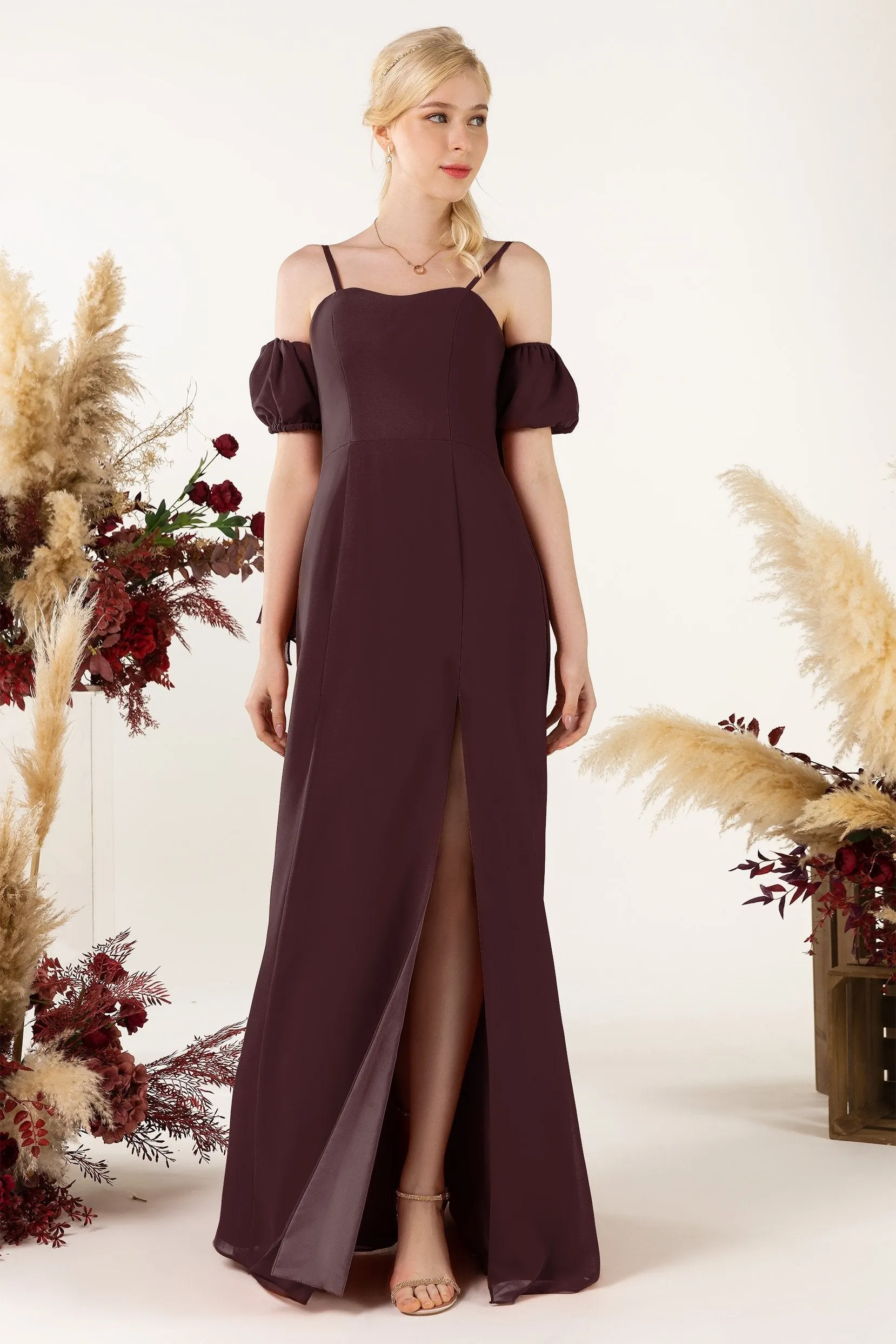A-Line Sweep-Brush Train Chiffon Bridesmaid Dress CB0471