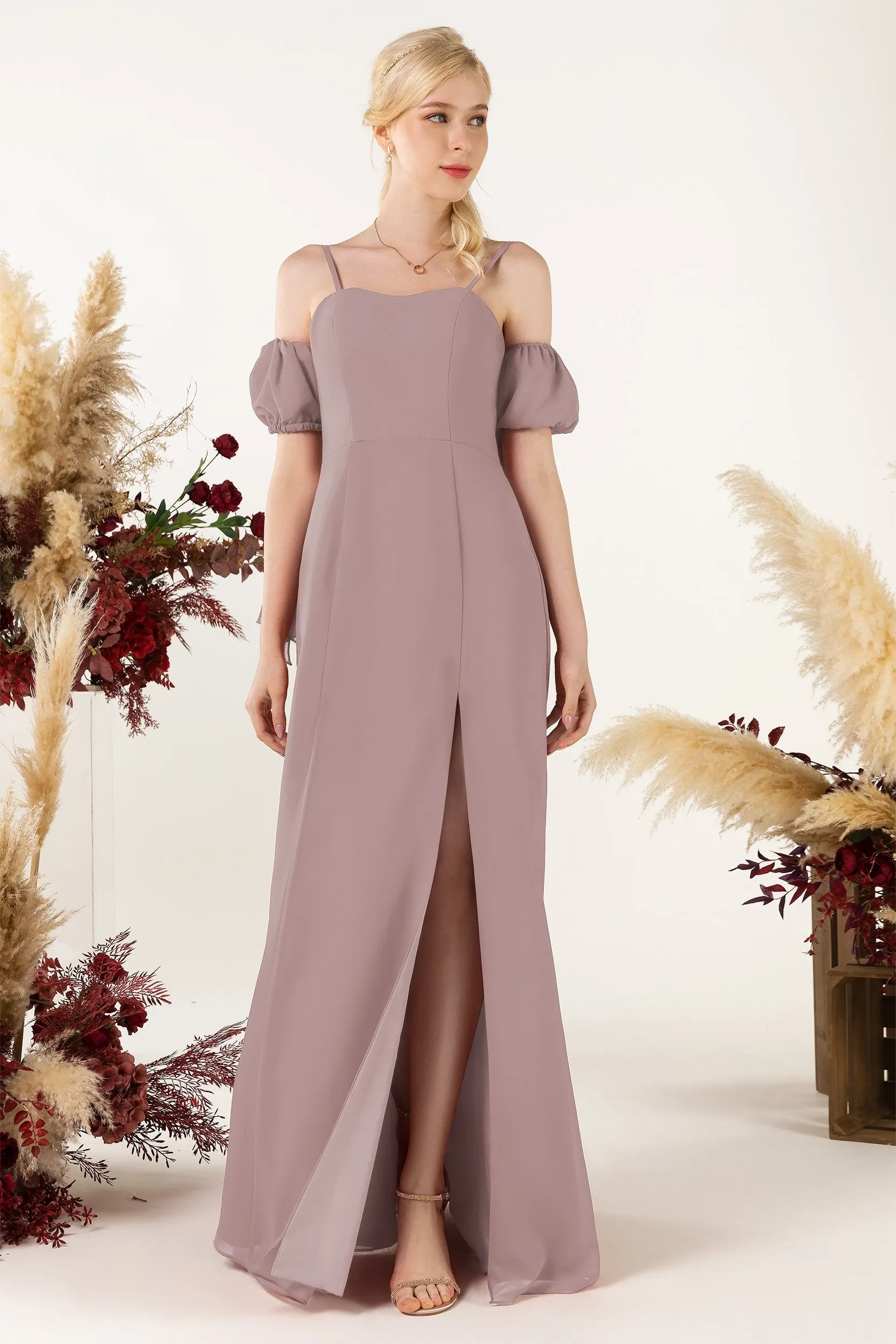 A-Line Sweep-Brush Train Chiffon Bridesmaid Dress CB0471