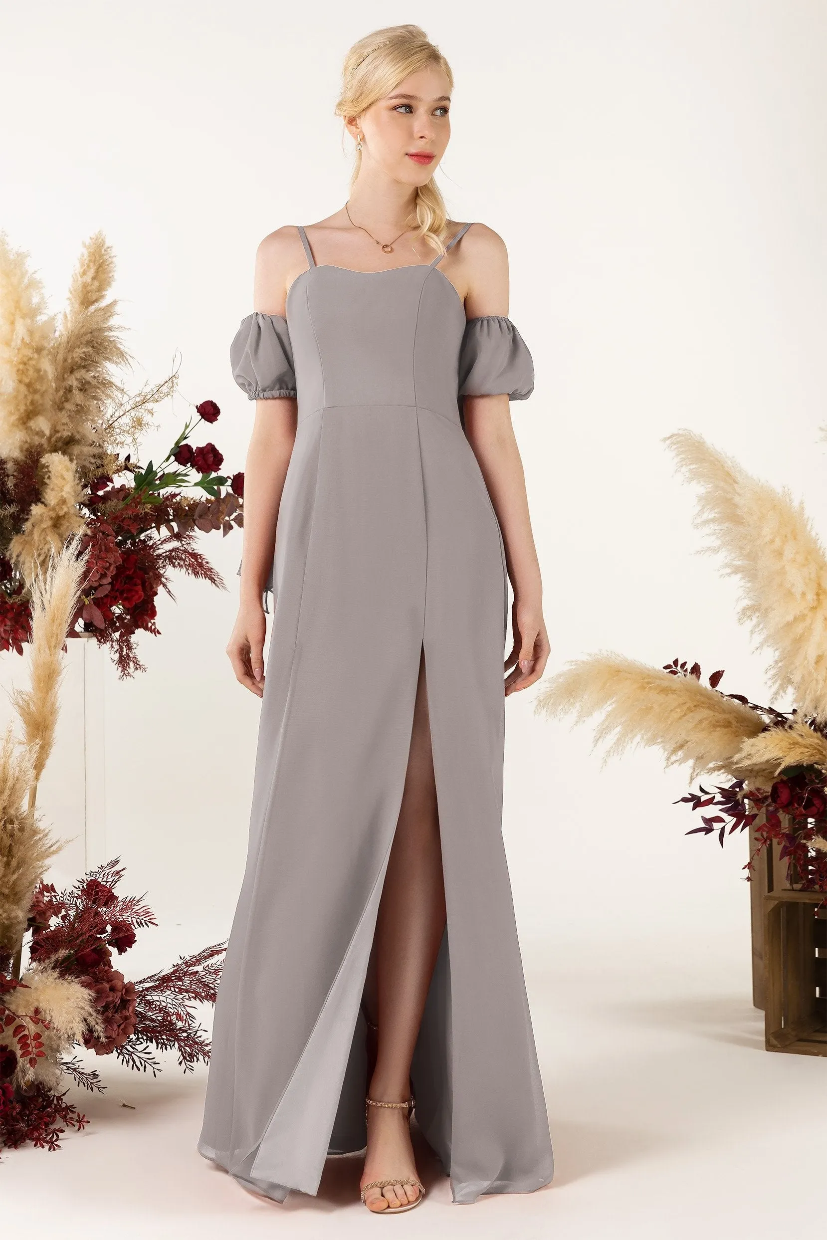 A-Line Sweep-Brush Train Chiffon Bridesmaid Dress CB0471