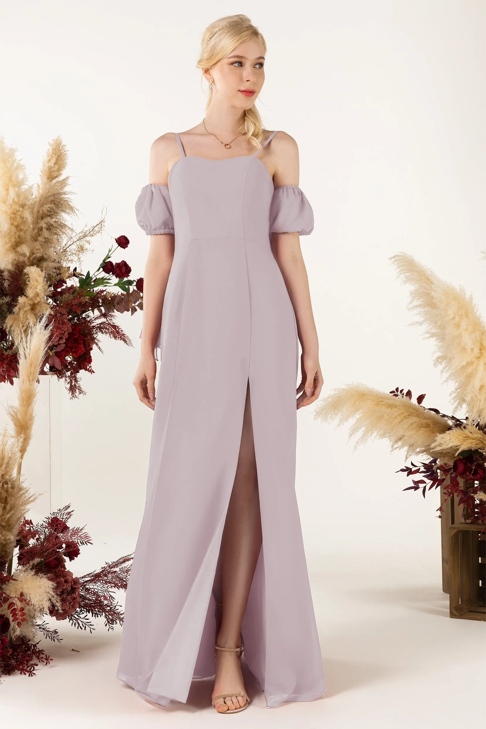 A-Line Sweep-Brush Train Chiffon Bridesmaid Dress CB0471