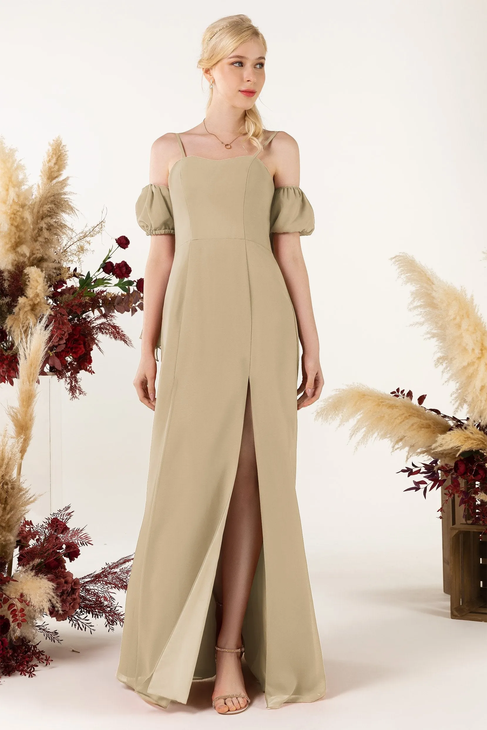 A-Line Sweep-Brush Train Chiffon Bridesmaid Dress CB0471