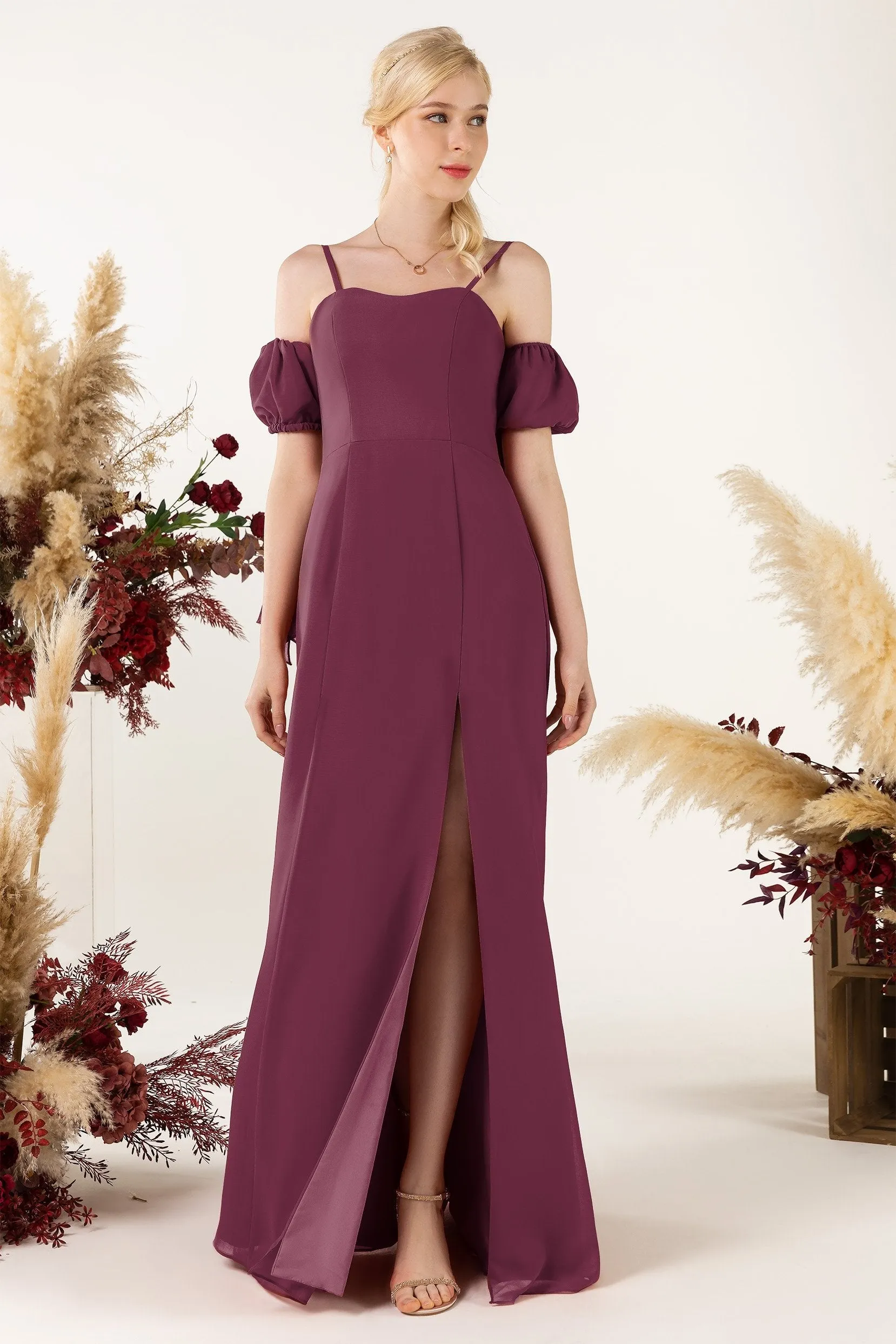 A-Line Sweep-Brush Train Chiffon Bridesmaid Dress CB0471
