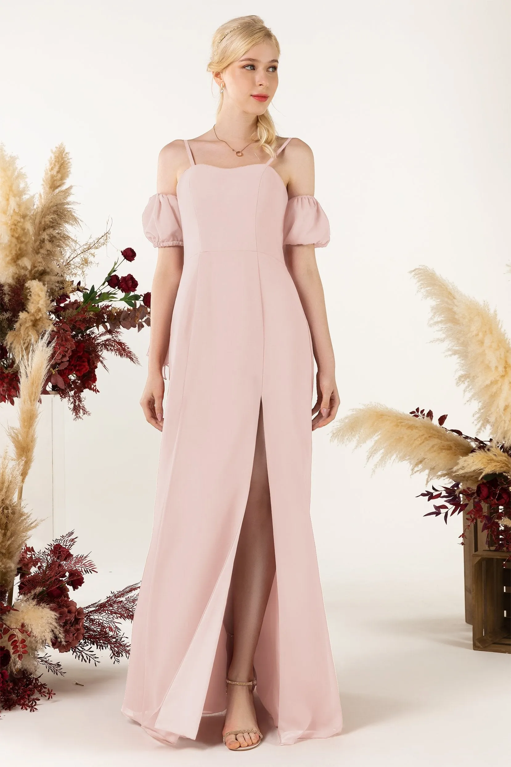 A-Line Sweep-Brush Train Chiffon Bridesmaid Dress CB0471