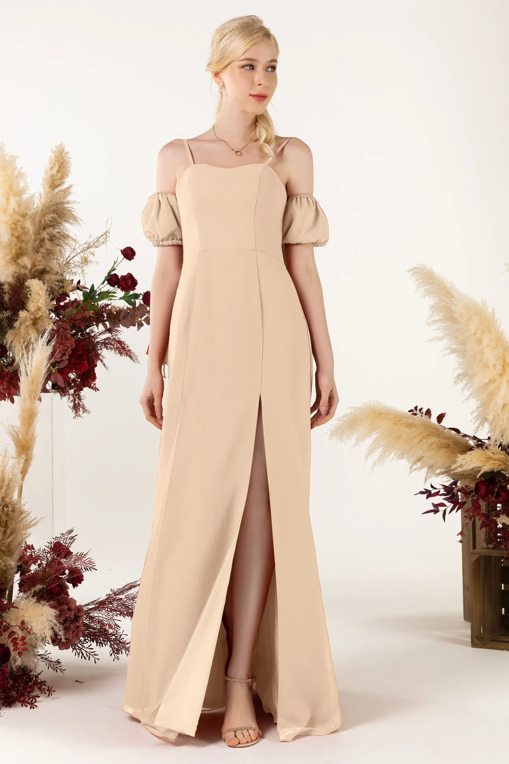 A-Line Sweep-Brush Train Chiffon Bridesmaid Dress CB0471