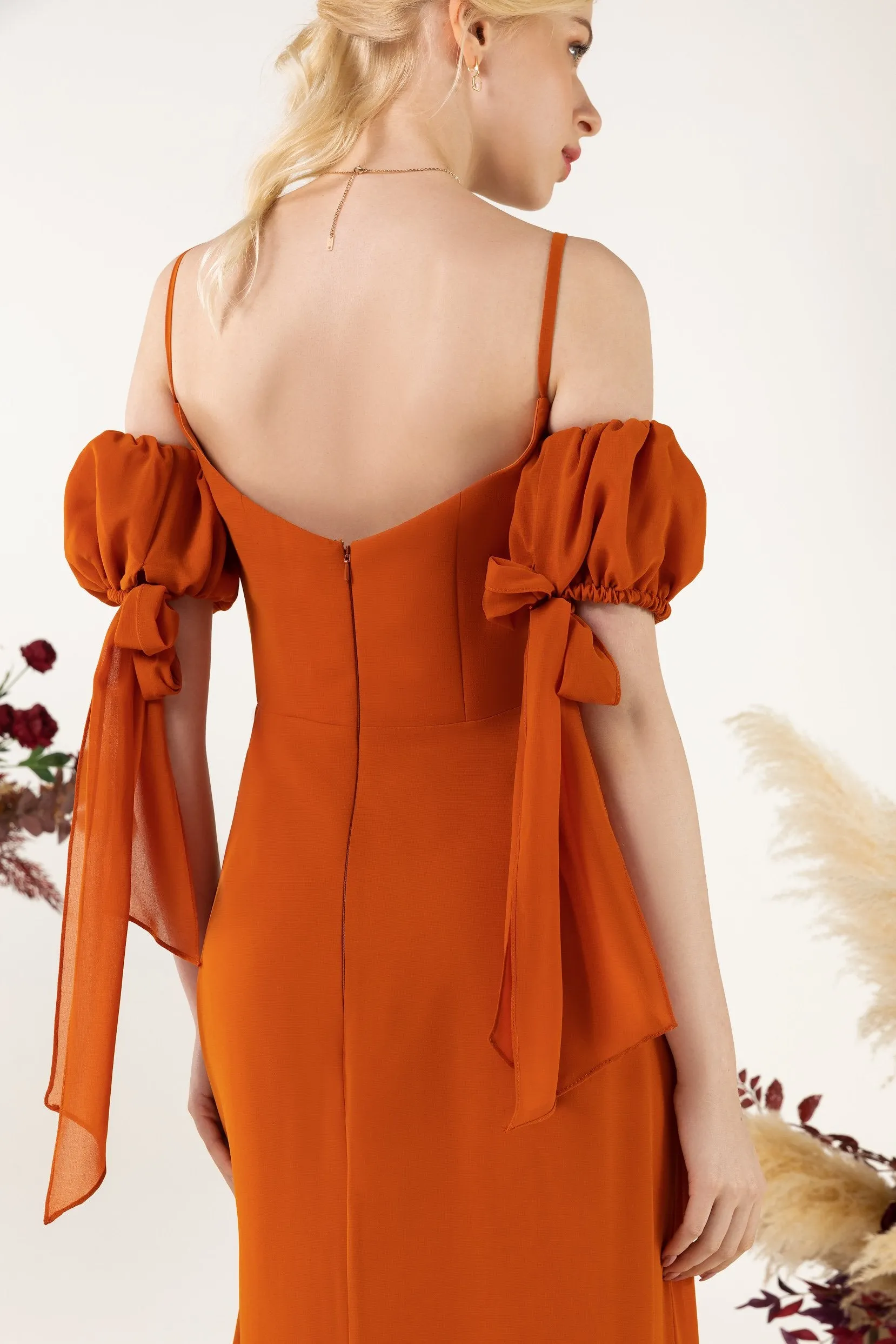A-Line Sweep-Brush Train Chiffon Bridesmaid Dress CB0471