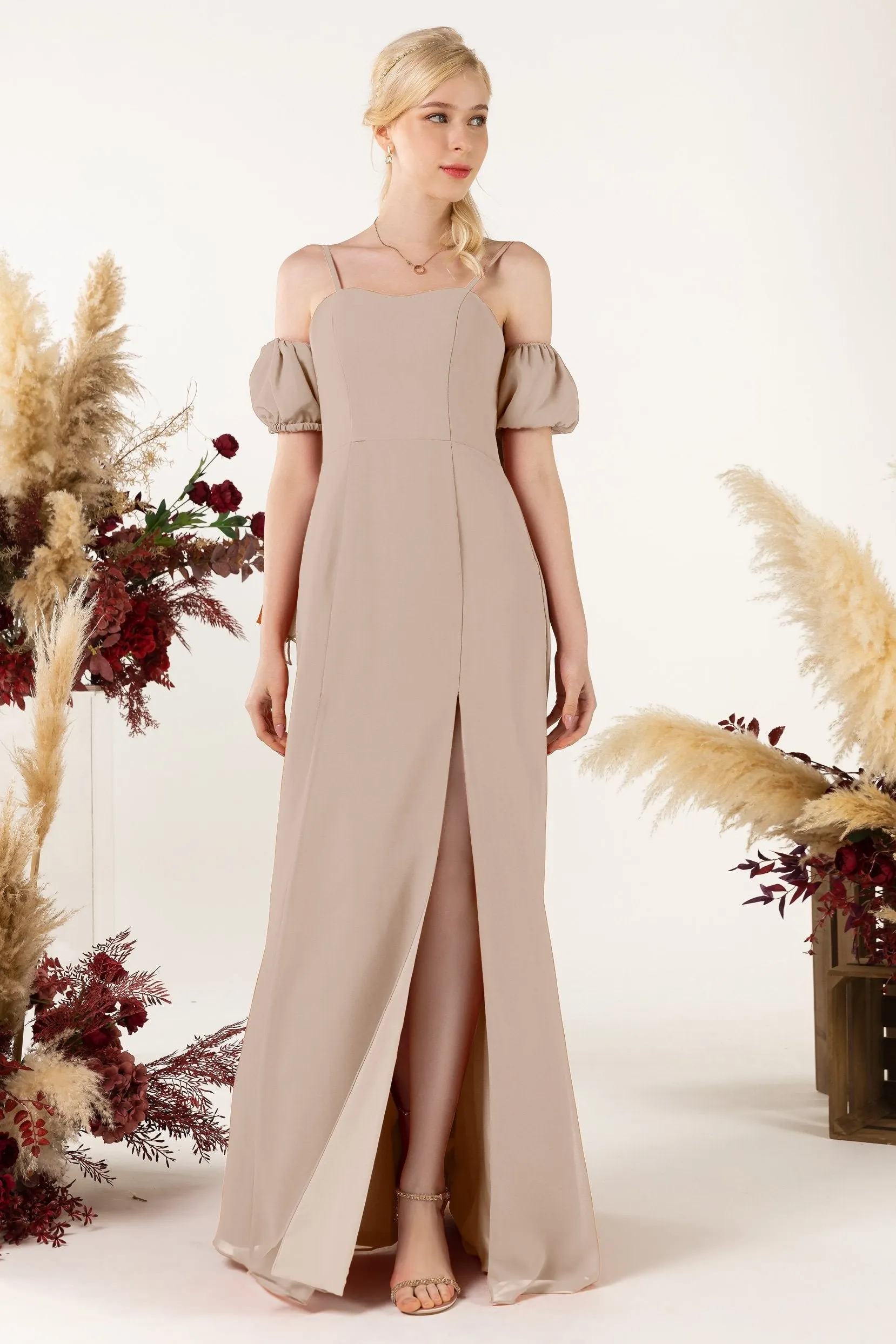 A-Line Sweep-Brush Train Chiffon Bridesmaid Dress CB0471