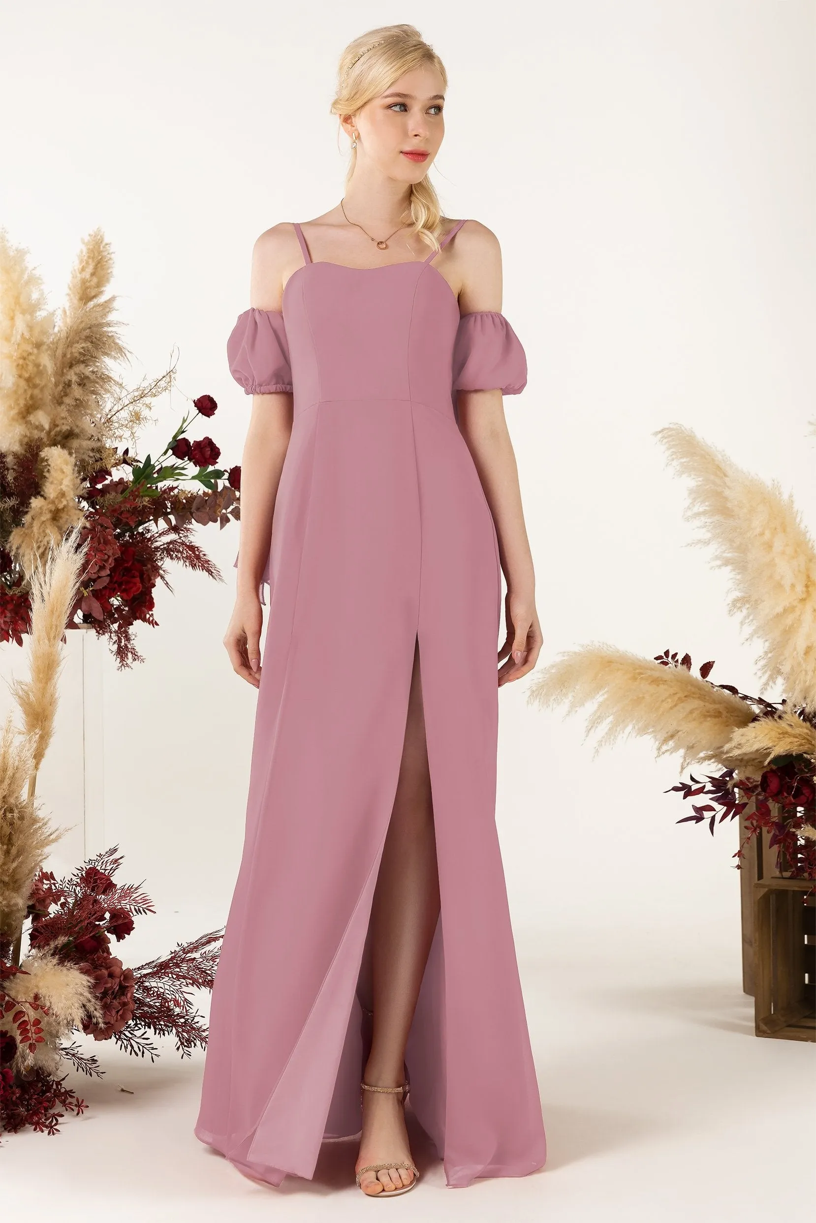 A-Line Sweep-Brush Train Chiffon Bridesmaid Dress CB0471