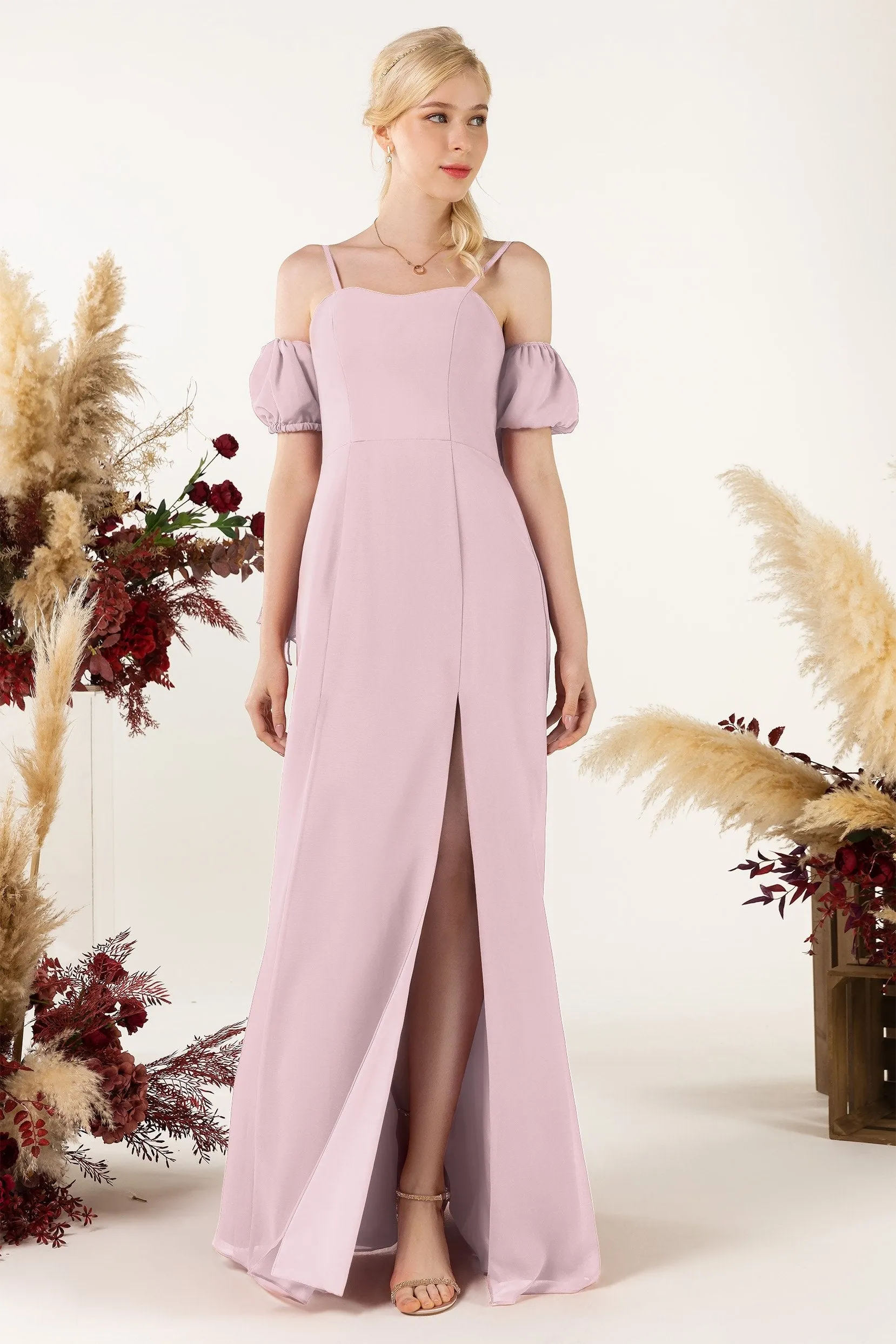 A-Line Sweep-Brush Train Chiffon Bridesmaid Dress CB0471