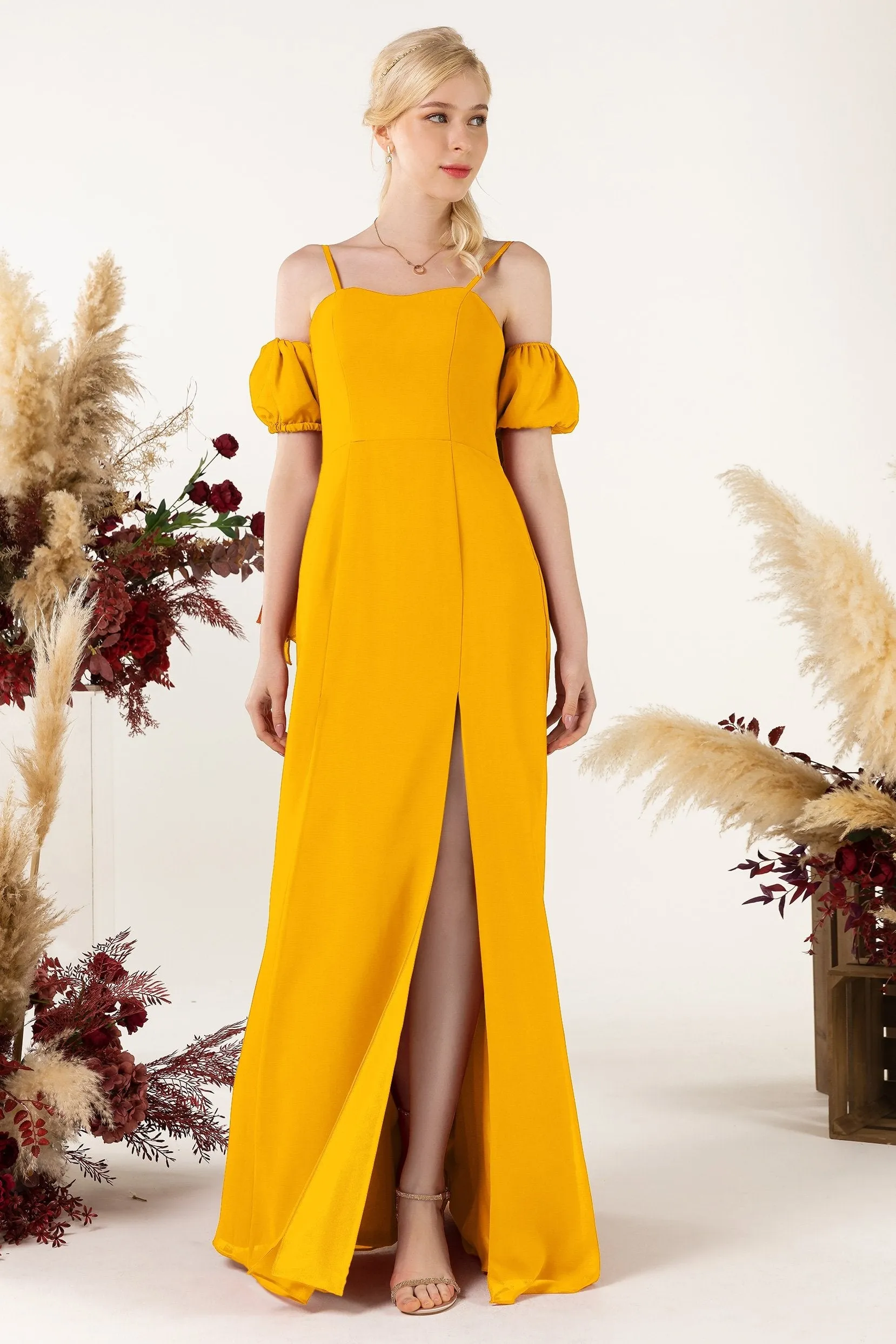 A-Line Sweep-Brush Train Chiffon Bridesmaid Dress CB0471
