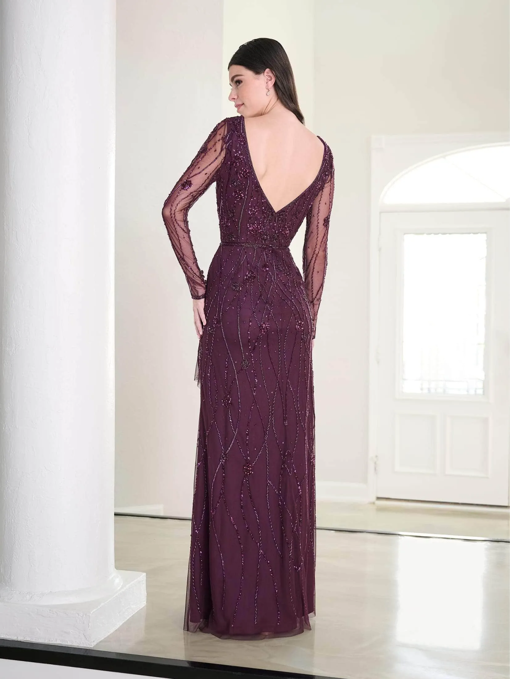 Adrianna Papell Platinum 40454 - Sheer Long Sleeve Beaded Evening Gown
