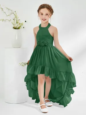 Asymmetrical A-line Junior Bridesmaid Dresses with Flower Dark Green