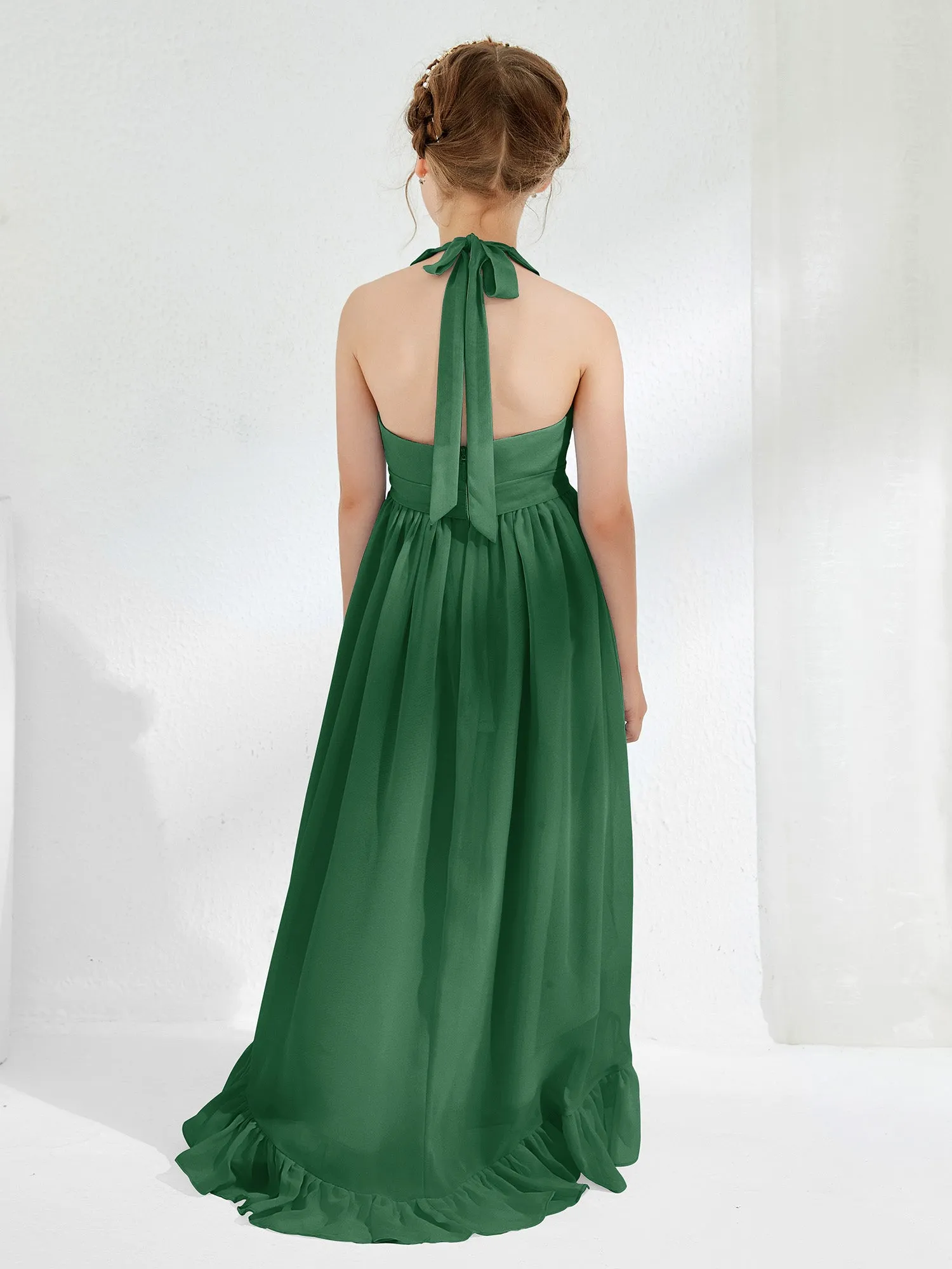 Asymmetrical A-line Junior Bridesmaid Dresses with Flower Dark Green