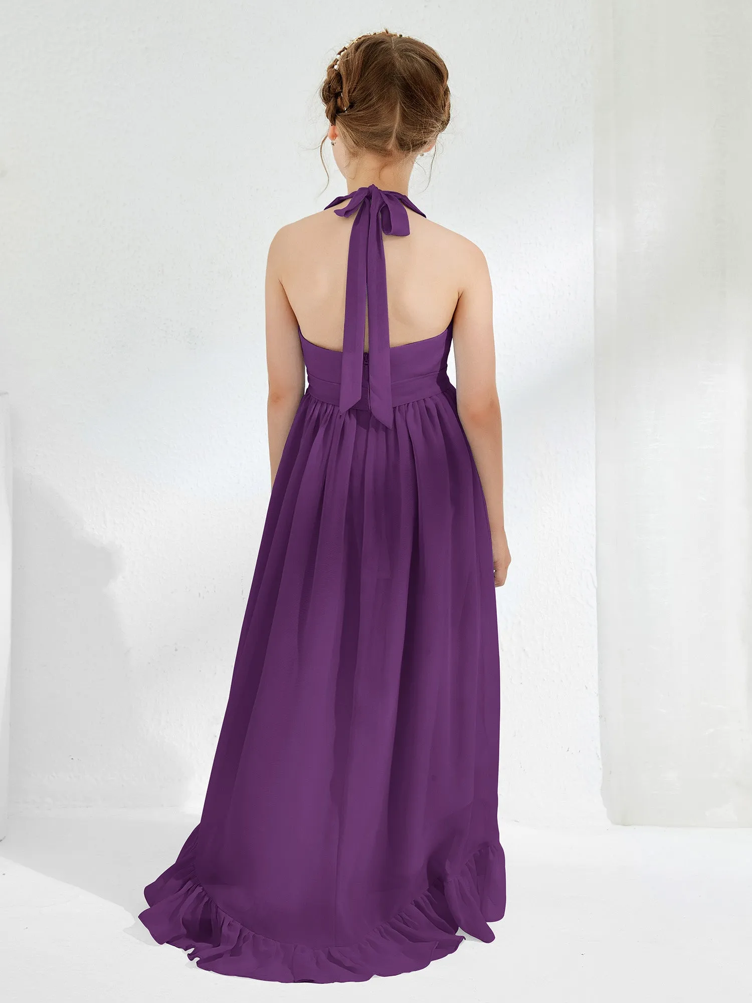 Asymmetrical A-line Junior Bridesmaid Dresses with Flower Grape