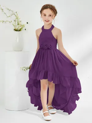 Asymmetrical A-line Junior Bridesmaid Dresses with Flower Grape