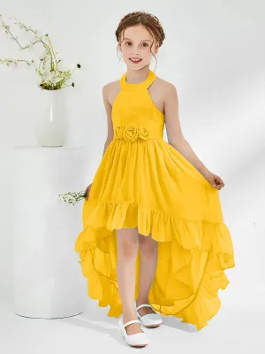 Asymmetrical A-line Junior Bridesmaid Dresses with Flower Marigold