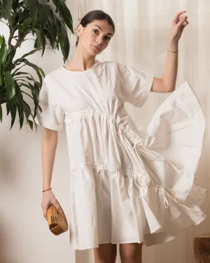 Asymmetry with adjustable ties design cotton blend dress in white