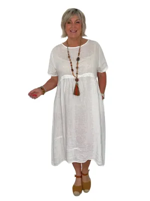 Athena Made in Italy Linen Smock Dress with Dipped Hemline