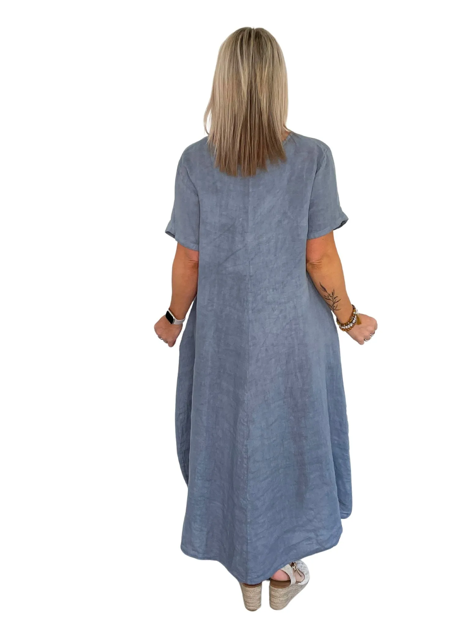 Athena Made in Italy Linen Smock Dress with Dipped Hemline