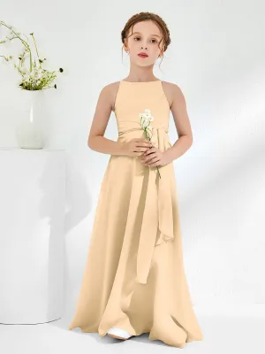 Bateau Neckline Junior Bridesmaid Dresses with Sash Champagne