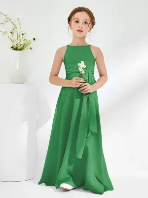 Bateau Neckline Junior Bridesmaid Dresses with Sash Emerald