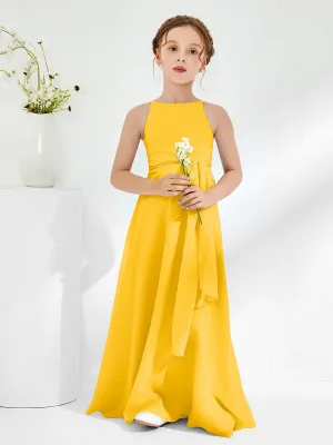 Bateau Neckline Junior Bridesmaid Dresses with Sash Marigold