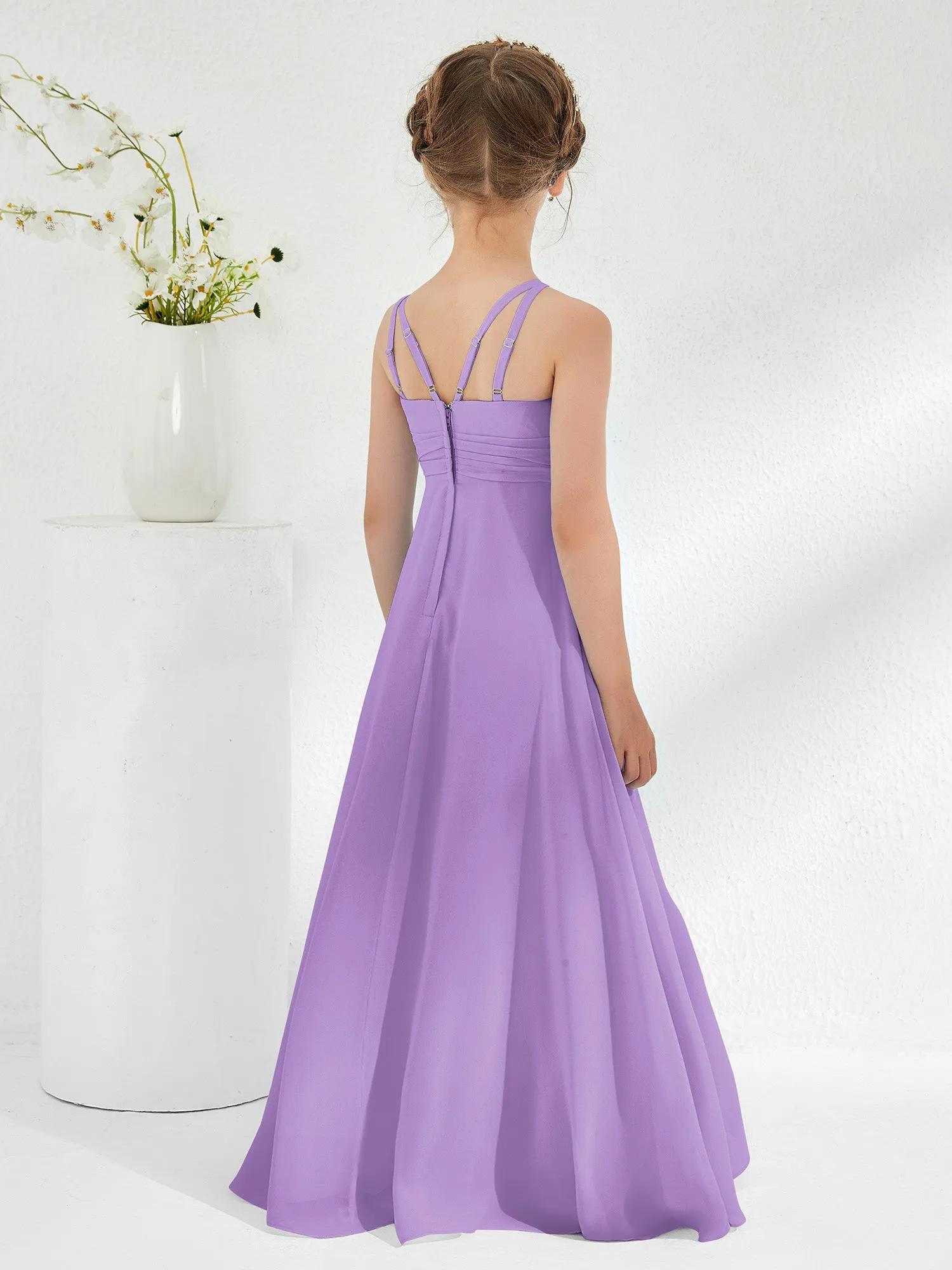 Bateau Neckline Junior Bridesmaid Dresses with Sash Tahiti