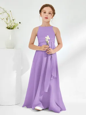 Bateau Neckline Junior Bridesmaid Dresses with Sash Tahiti