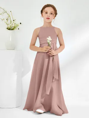 Bateau Neckline Junior Bridesmaid Dresses with Sash Vintage Mauve