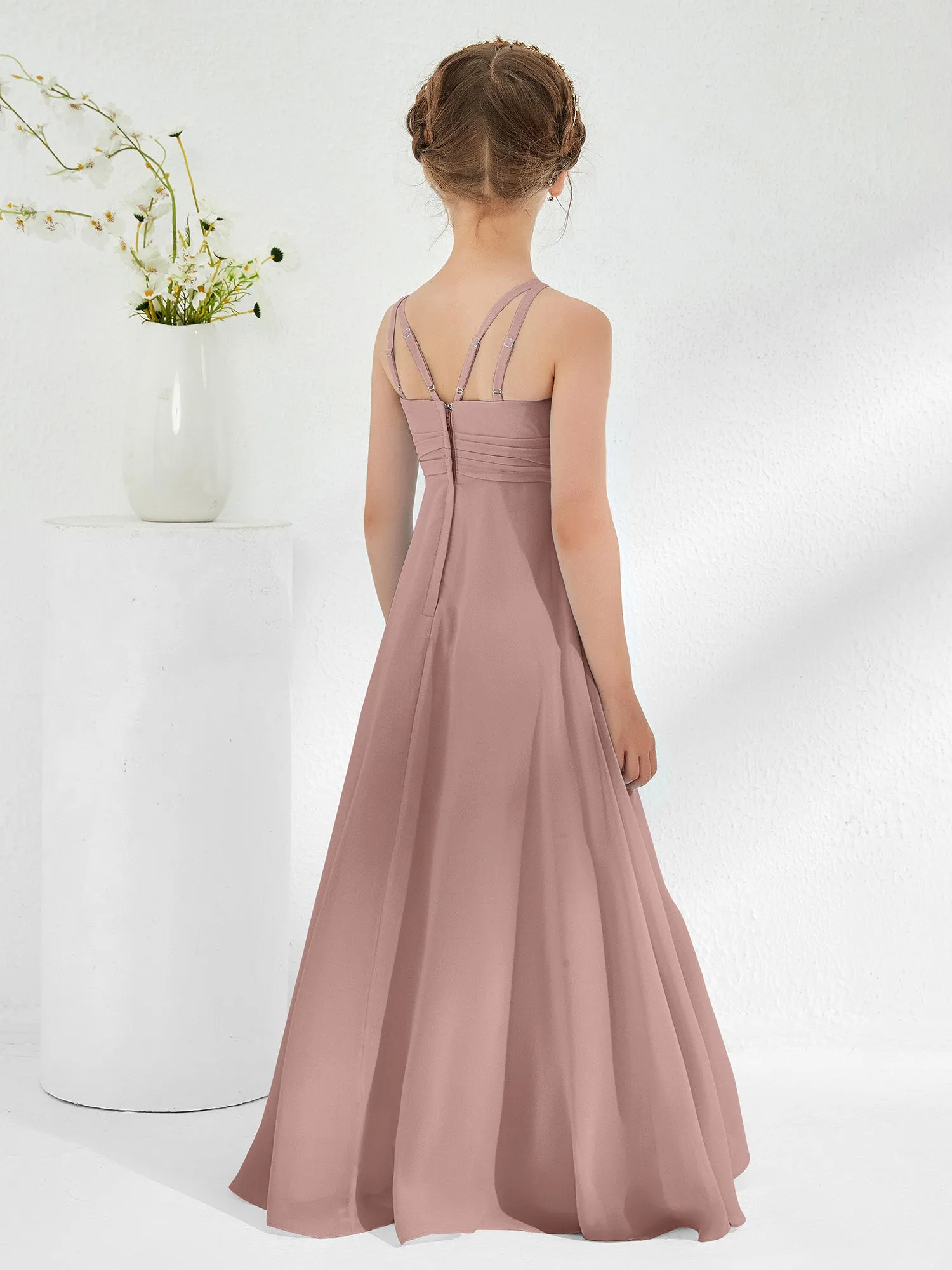 Bateau Neckline Junior Bridesmaid Dresses with Sash Vintage Mauve