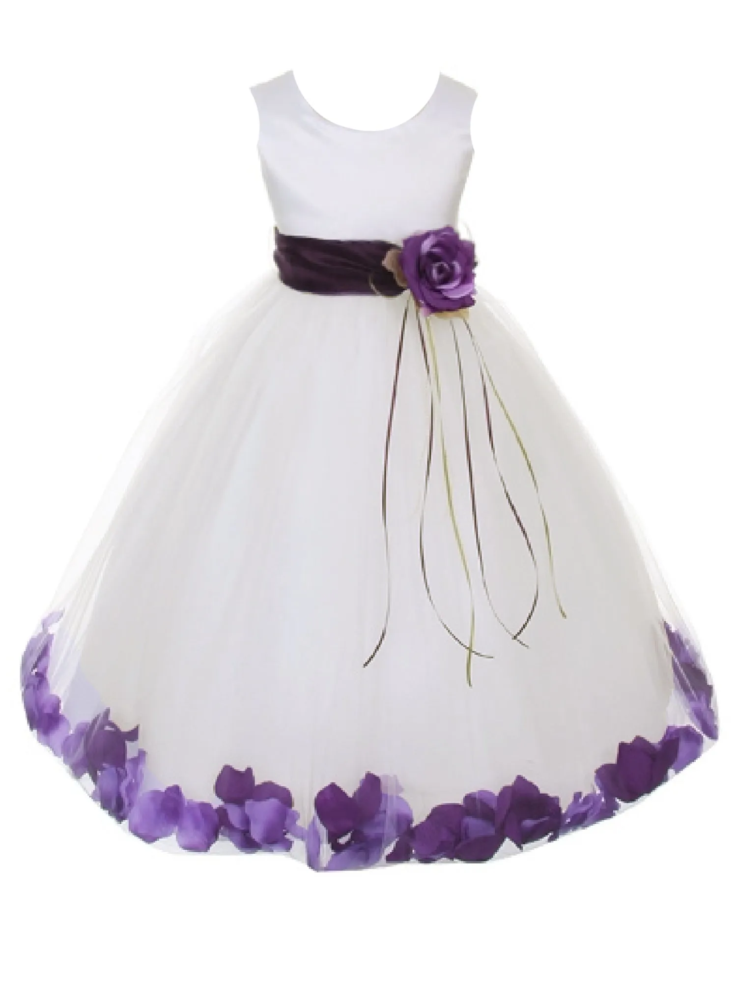 Big Girls Ivory With Sash Petal Junior Bridesmaid Plus Size Dress, Sizes 16.5-20.5