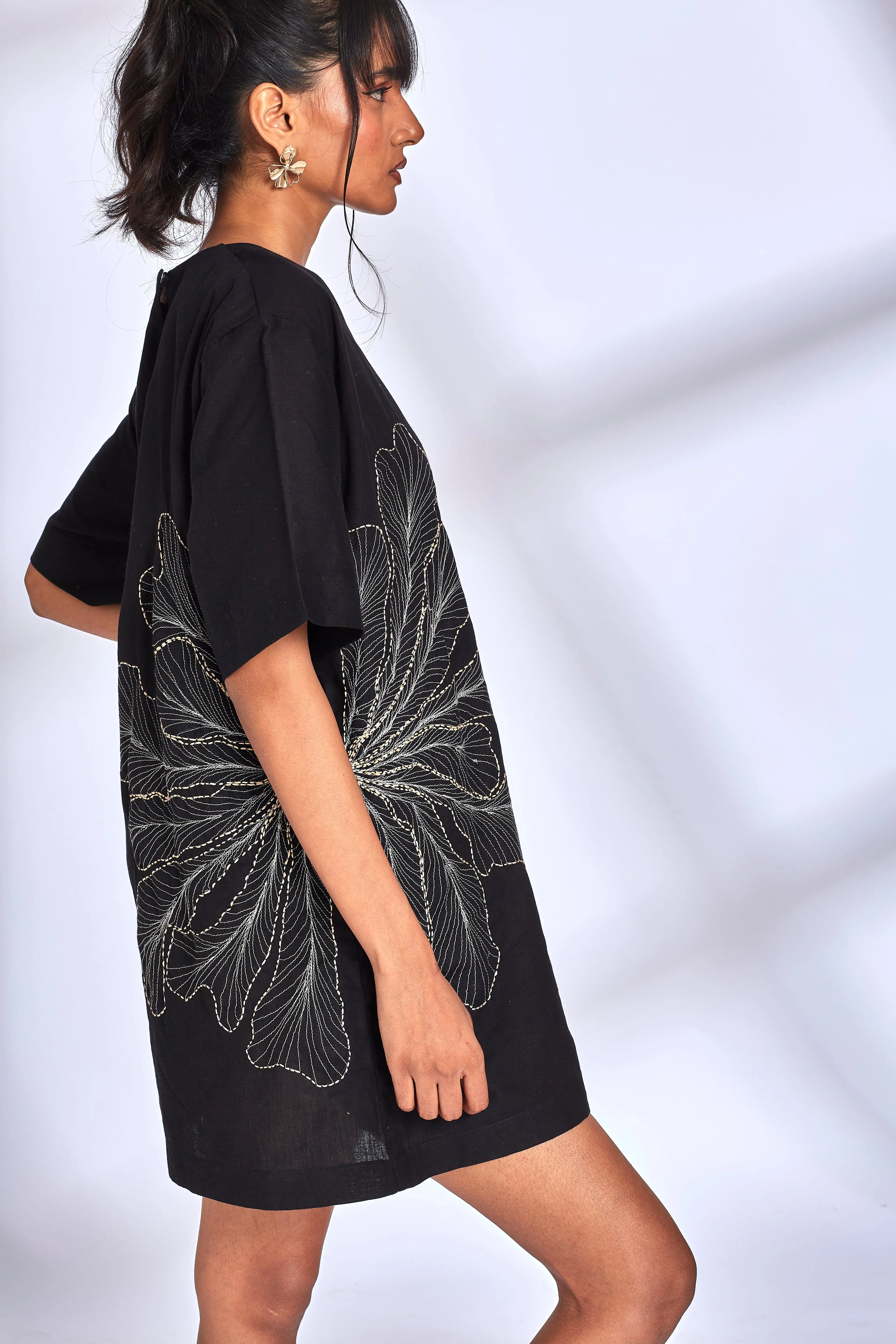 Black Embroidery Mini Dress