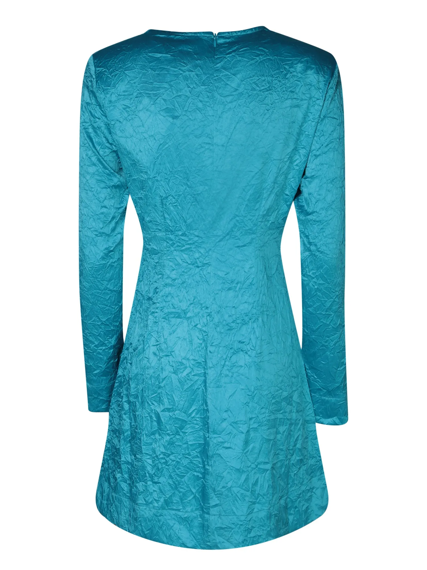 Blue Crinkle Long Sleeve Mini Dress