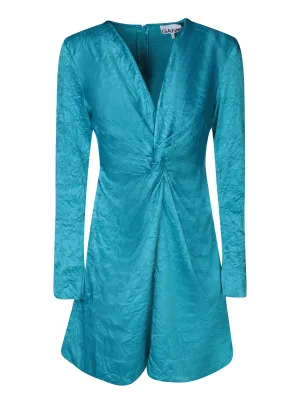 Blue Crinkle Long Sleeve Mini Dress
