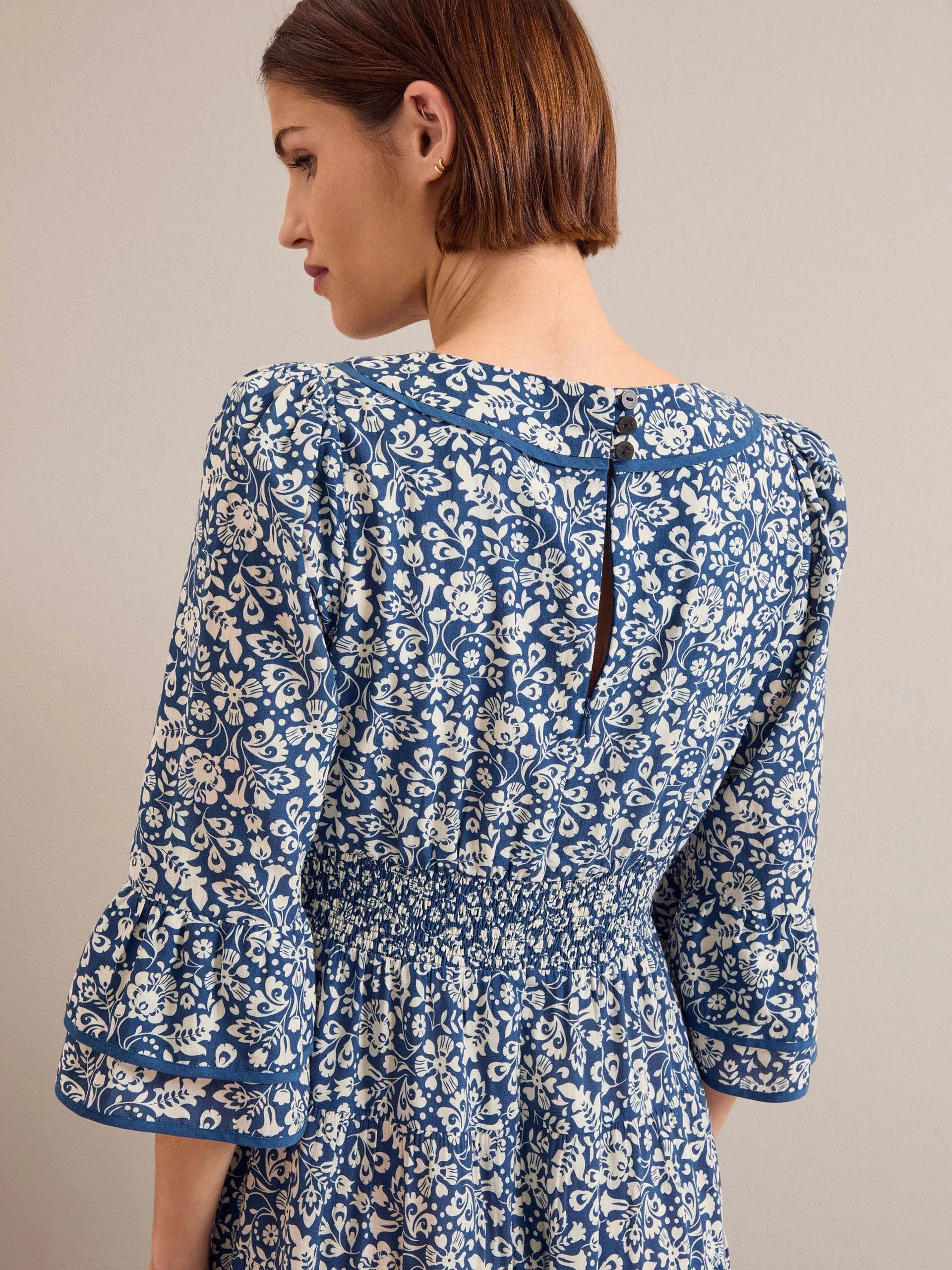 Blue mono floral print Elodie cotton blend maxi dress