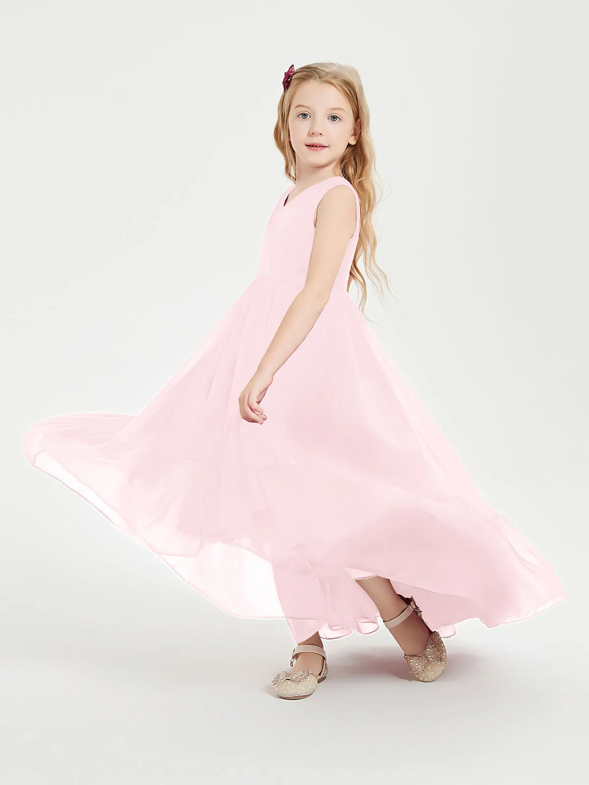 Boho Junior Bridesmaid Dresses Cascading Skirt Blushing Pink