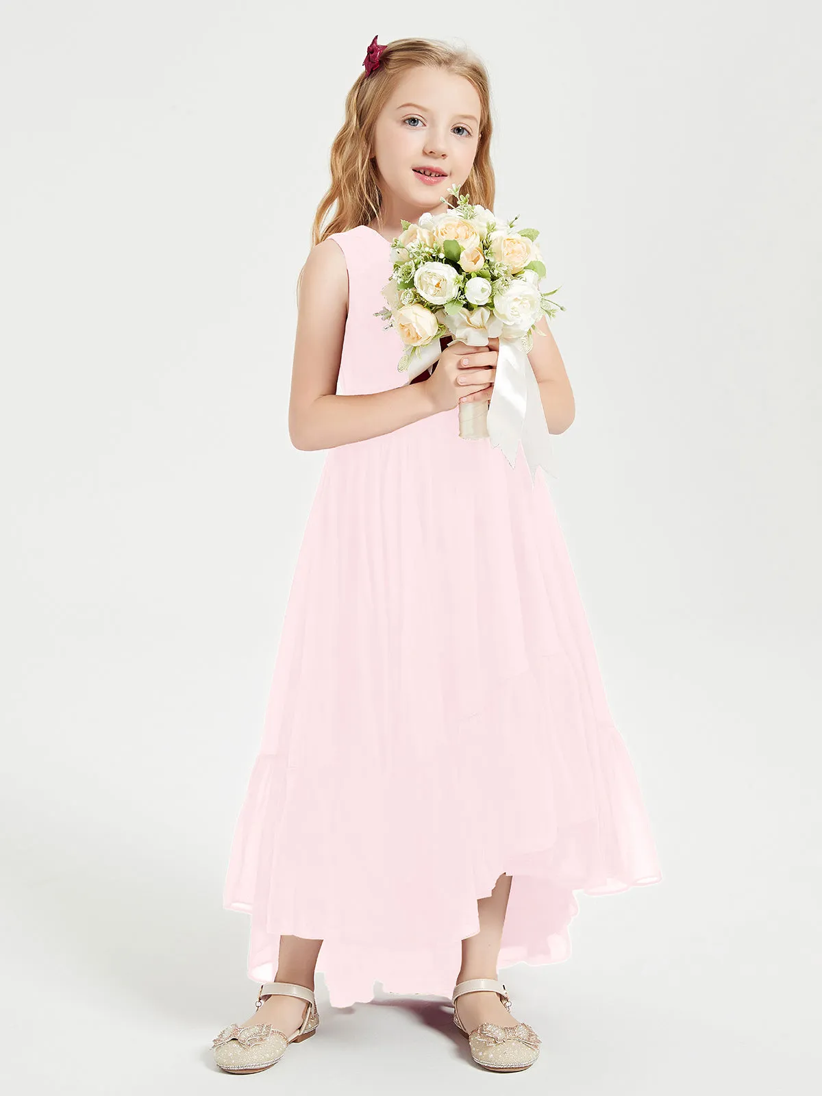Boho Junior Bridesmaid Dresses Cascading Skirt Blushing Pink