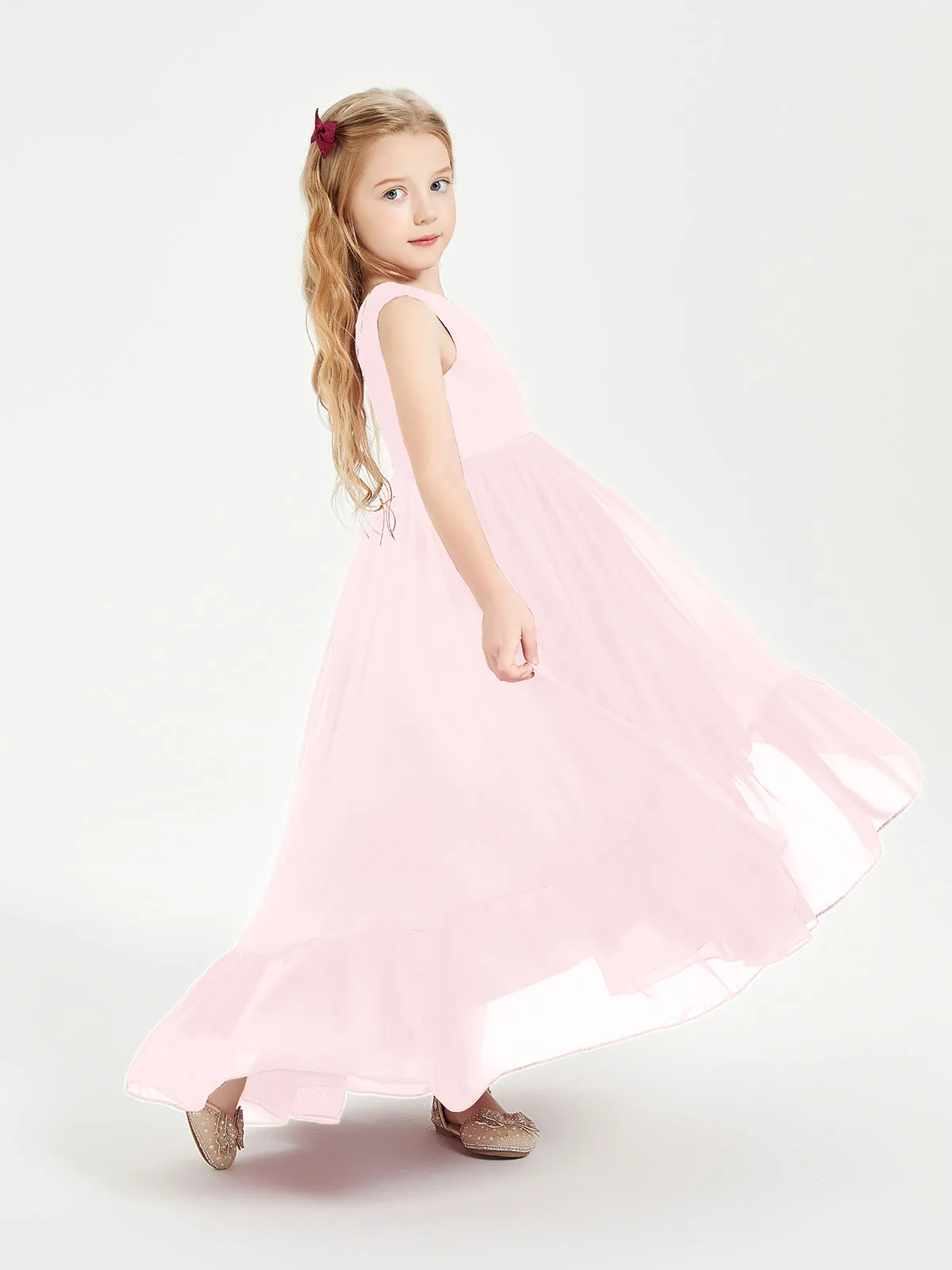 Boho Junior Bridesmaid Dresses Cascading Skirt Blushing Pink