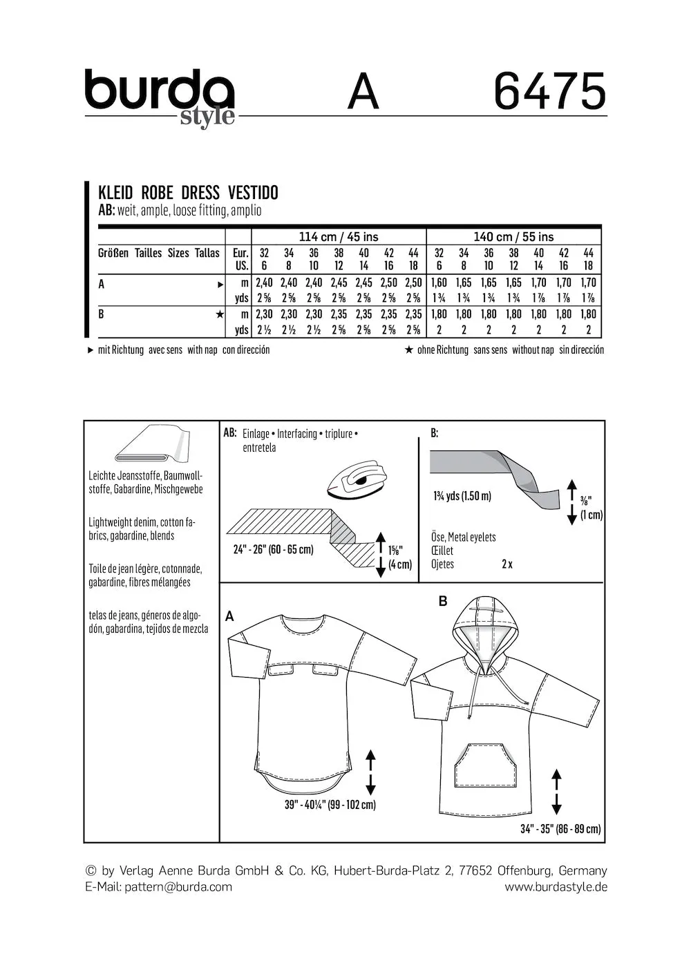Burda Pattern 6475 Misses' Hooded Dress (6-18)