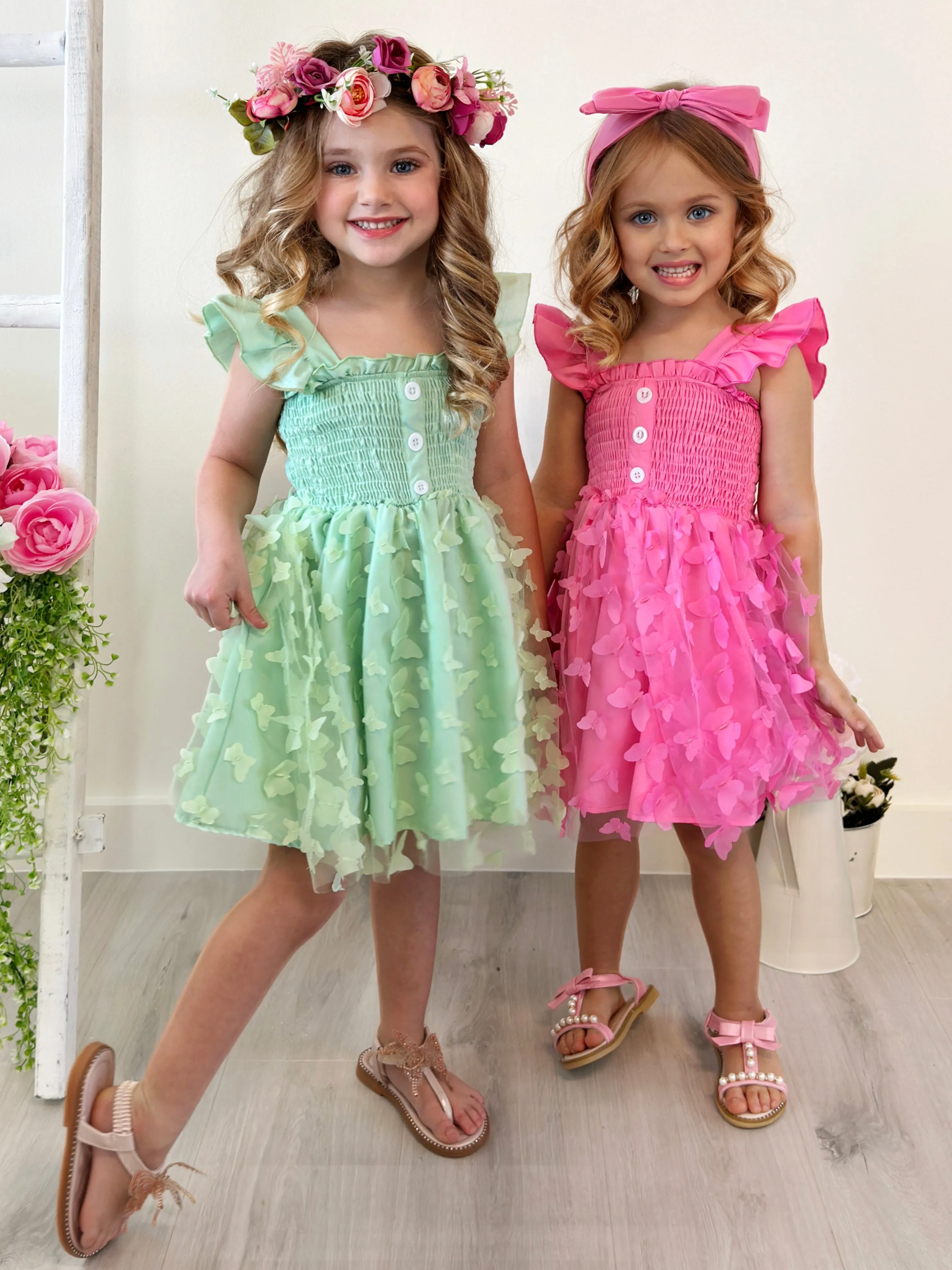 Butterfly Kisses Green Smocked Dress