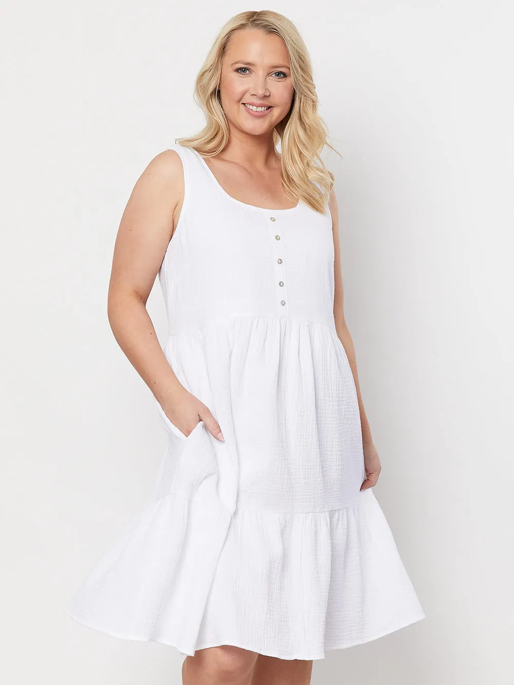 Button trim Cotton Dress