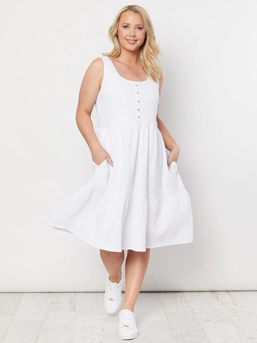 Button trim Cotton Dress