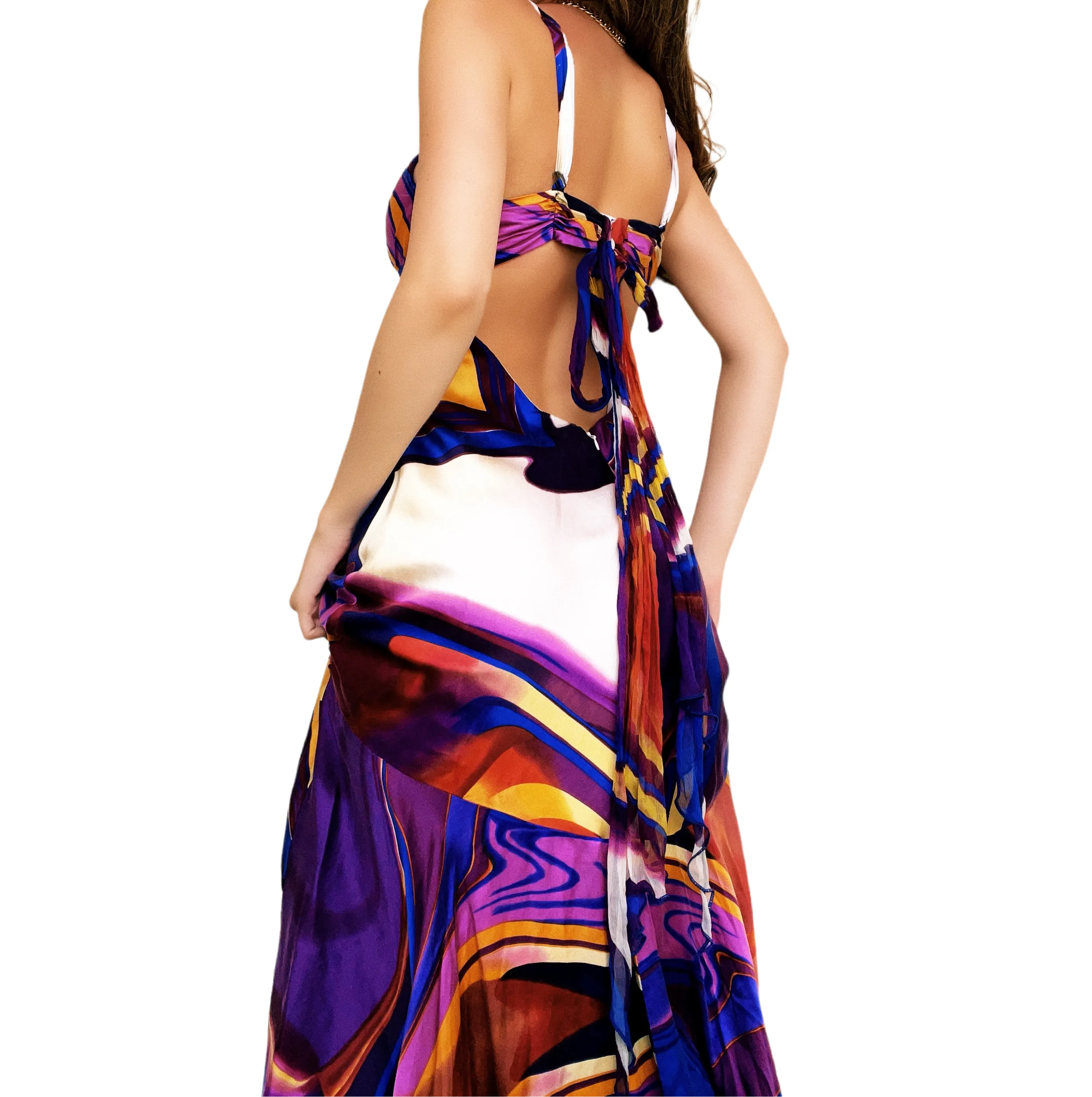 Caché Swirly Silk Maxi Dress (XS/S)