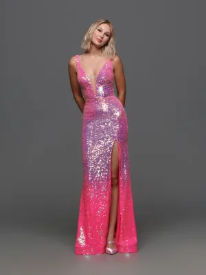 Candice Wang 72301 Size 4 Bubblegum Long Pink Sequin Ombre Prom Dress V Neck Slit Formal Gown