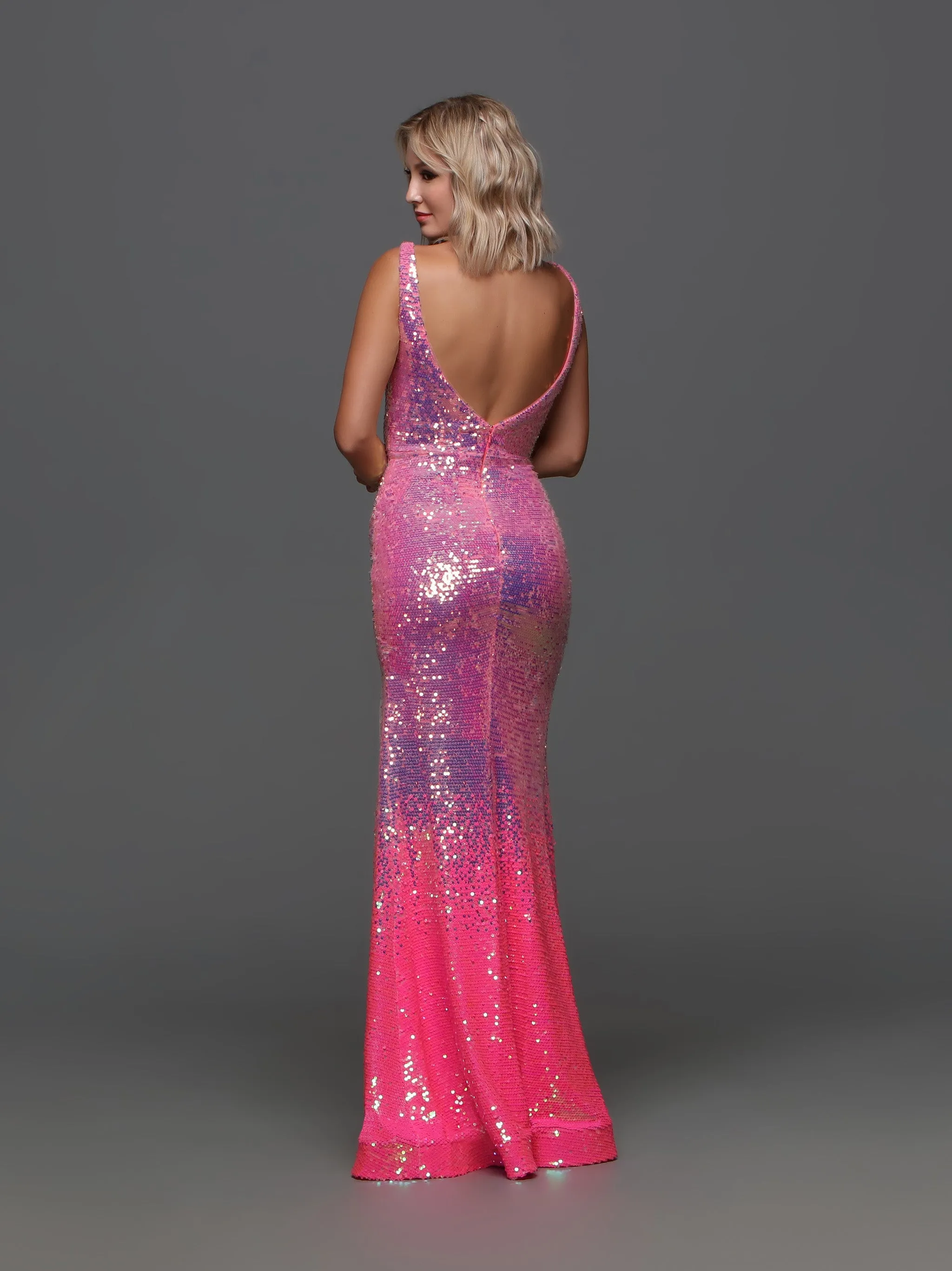 Candice Wang 72301 Size 4 Bubblegum Long Pink Sequin Ombre Prom Dress V Neck Slit Formal Gown