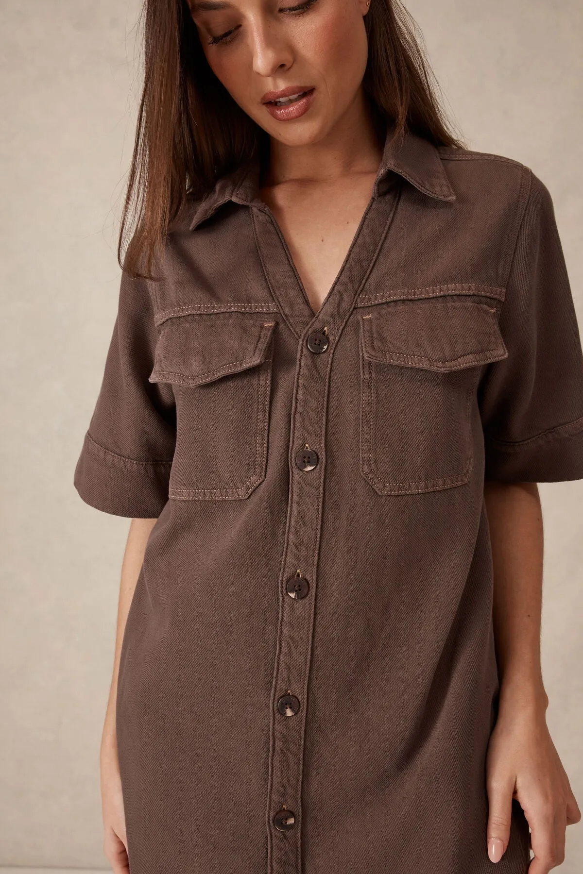 Ceres Life Relaxed Shirt Dress - mocha twill