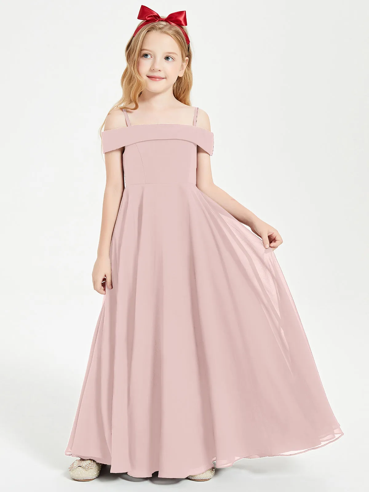 Chic Junior Bridesmaid Dresses Off the Shoulder Dusty Rose