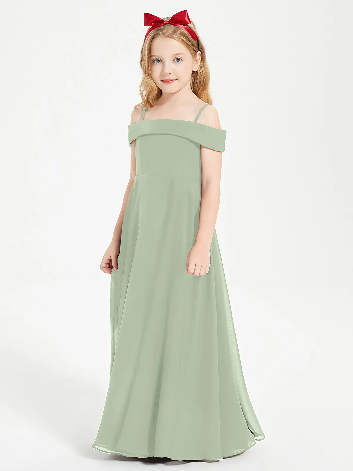 Chic Junior Bridesmaid Dresses Off the Shoulder Dusty Sage