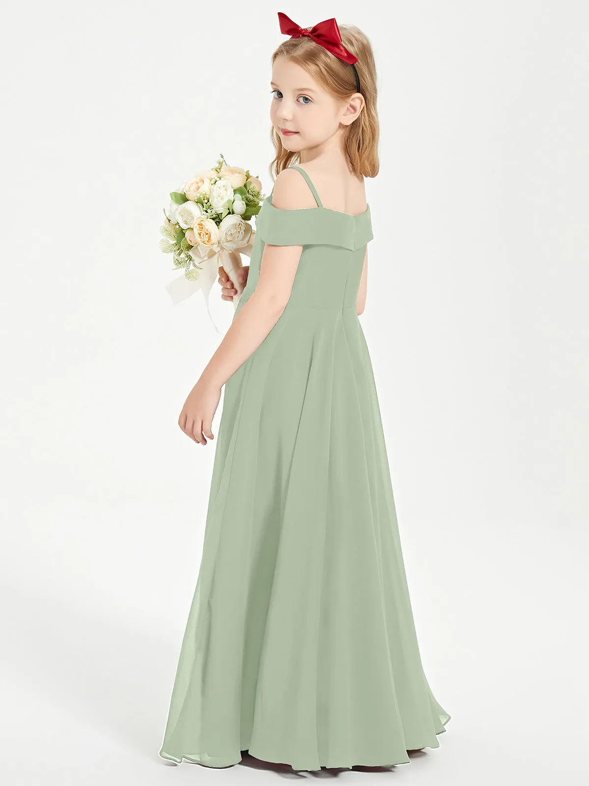 Chic Junior Bridesmaid Dresses Off the Shoulder Dusty Sage