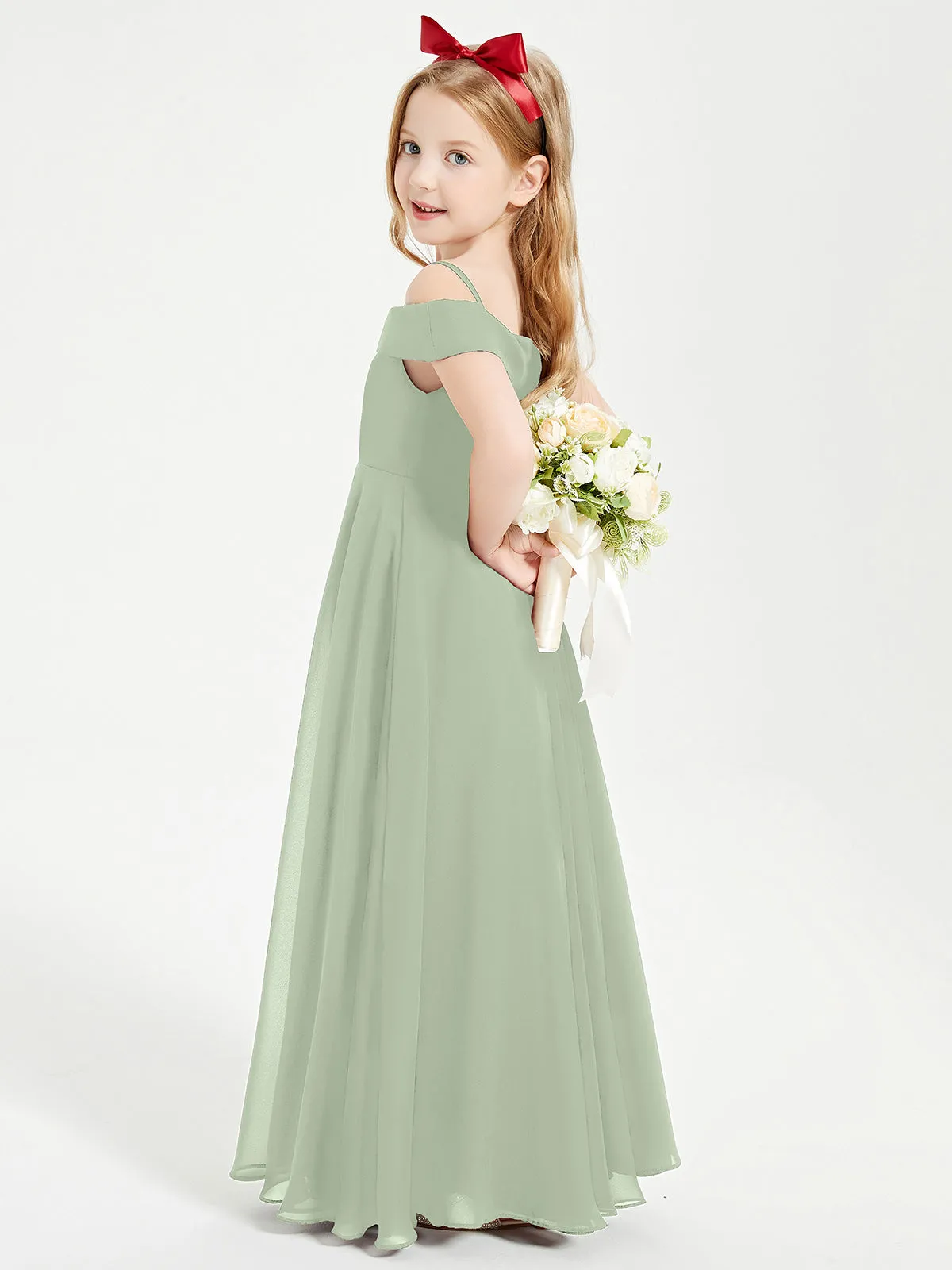Chic Junior Bridesmaid Dresses Off the Shoulder Dusty Sage